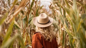 person walking through corn field in Lucedale Mississippi 